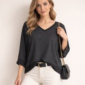 Sympli Whisper Double Layer Top In Black Size 6